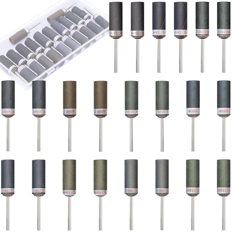 Waltool 22PCS Sanding Drums with 1/8"(3mm) Shank for Dremel, 180/240/320/400/600/800/1000/1200/1500/2000/2500 Grits Sandpaper Rotary Tool Accessories - Image 1